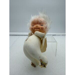 Vintage Flocked Angel Christmas Ornament White and Gold-AS IS